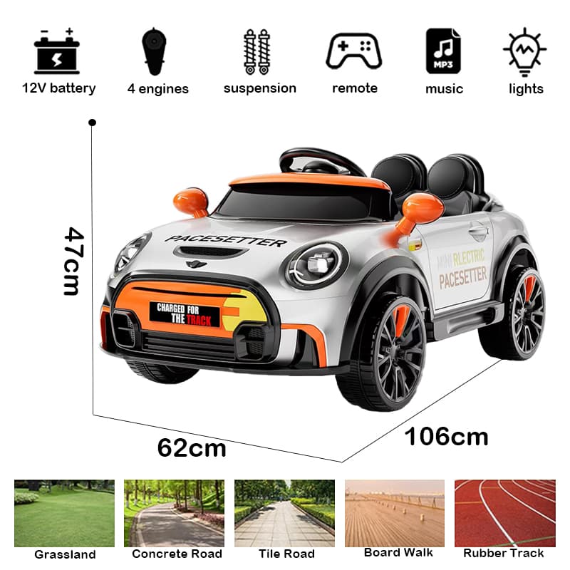 Kids Ride-On Car with Four-Wheel Shock Absorption, RC & Bluetooth
